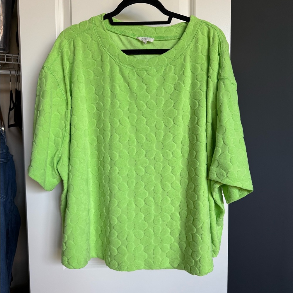 Easel Women’s Textured Floral Sponge-Knit Top - Lime Green